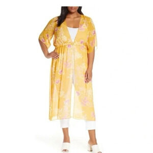 Vince Camuto Coastal Grandma Floral Getaway Chiffon Duster in Amber Sun
